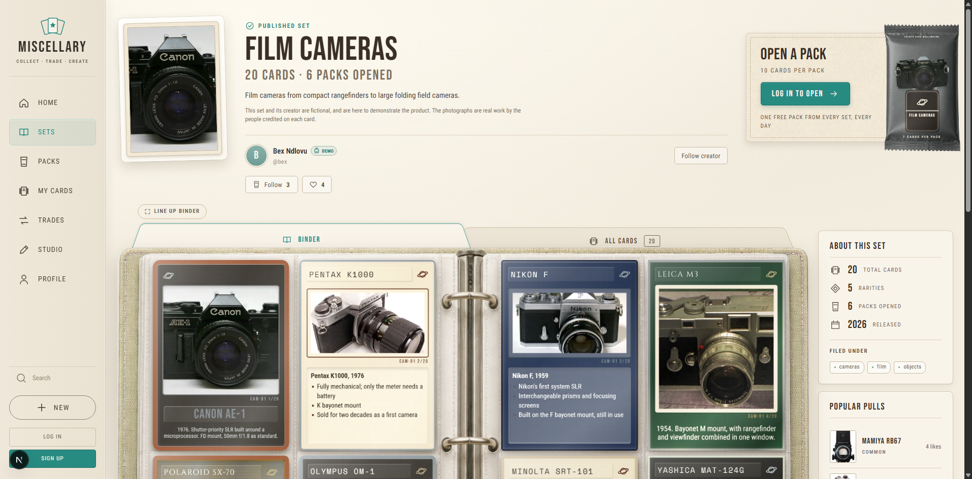 Miscellary published Film Cameras set and binder
