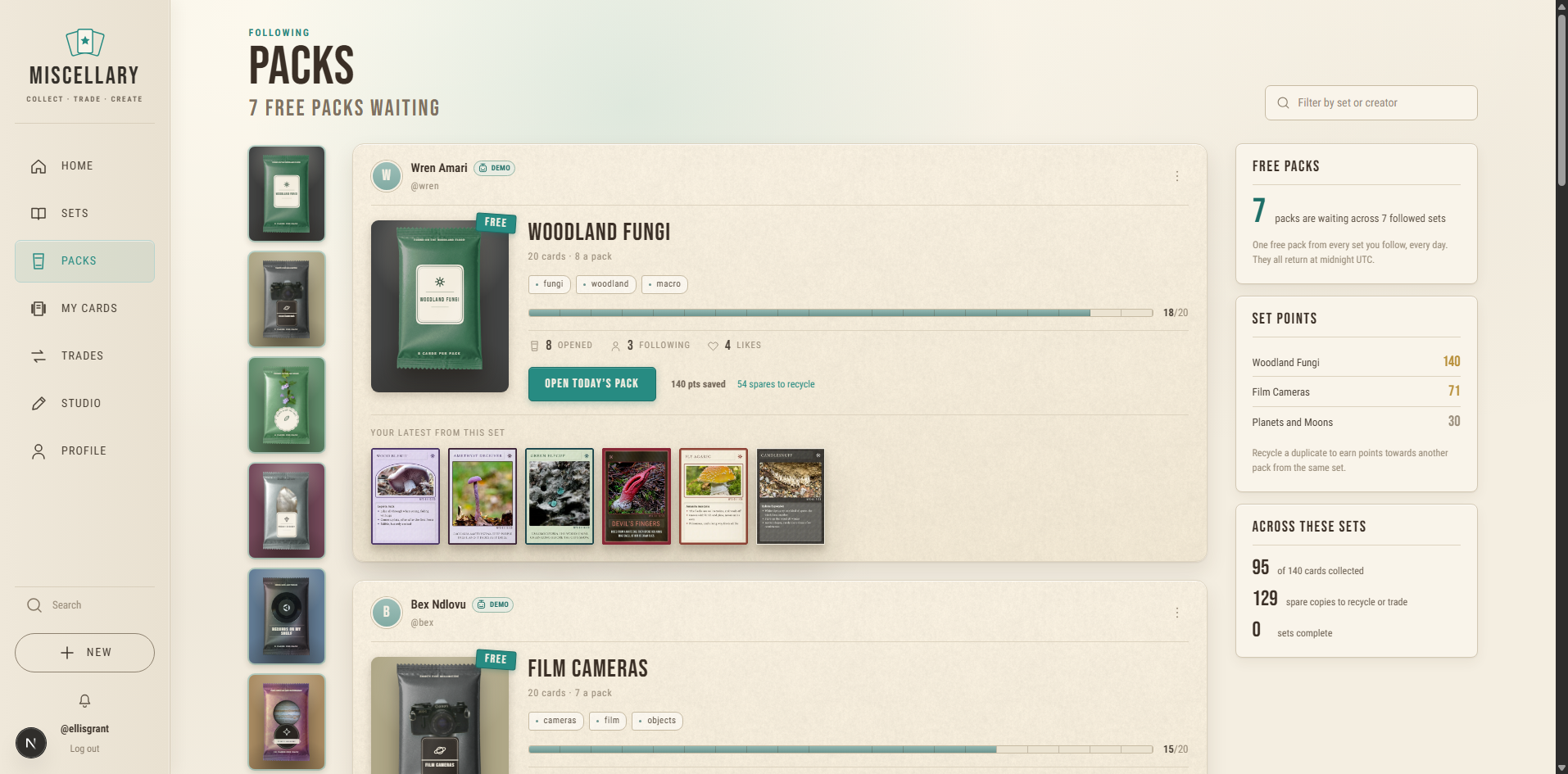 Miscellary Packs feed and collection progress