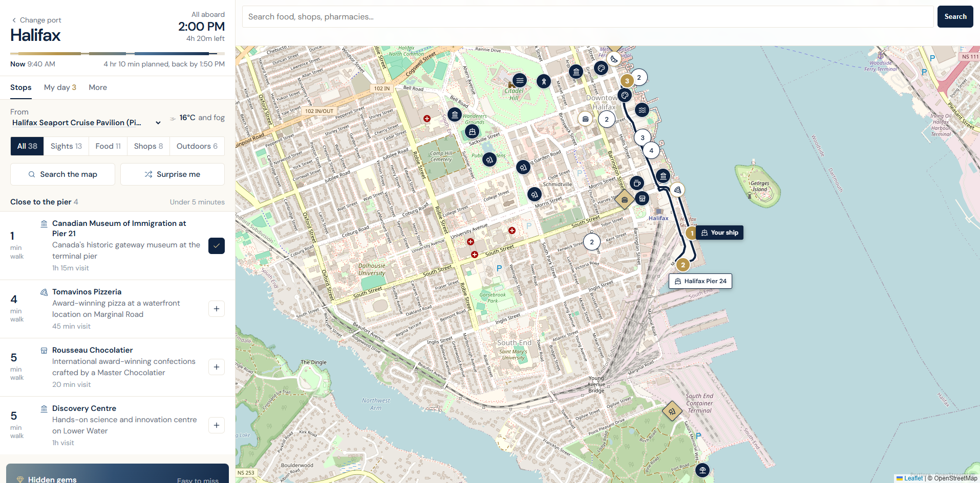 Portlore desktop Halifax stops by walking time beside the route map