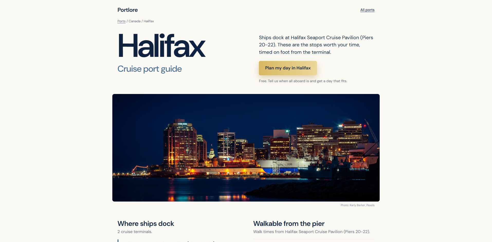 Portlore desktop Halifax port page