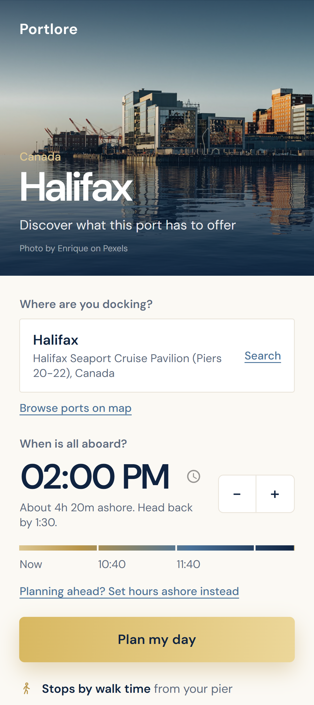 Portlore mobile Halifax welcome screen