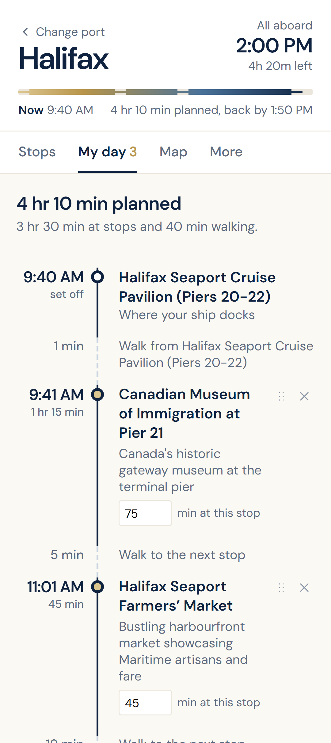 Portlore mobile day timeline