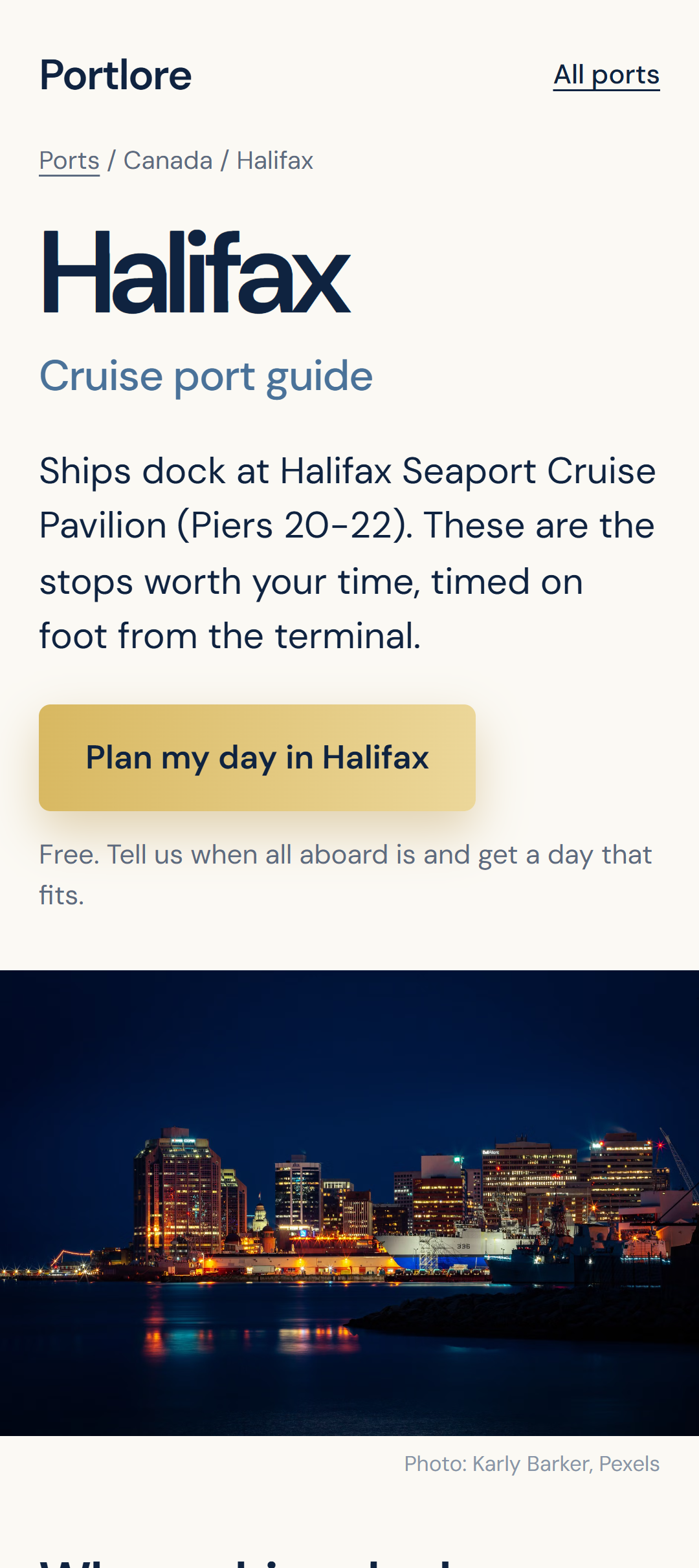 Portlore mobile Halifax port page