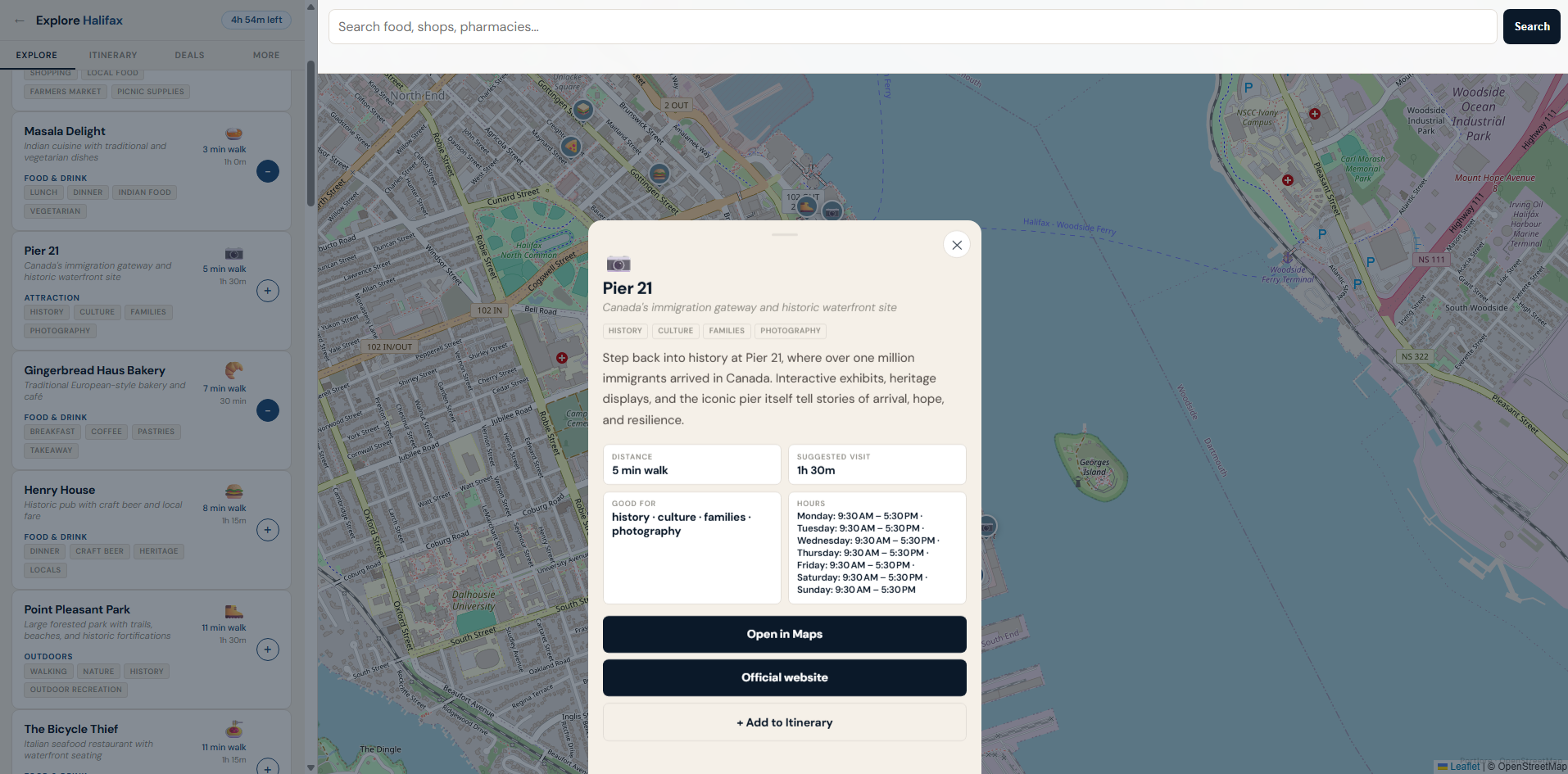 Portlore desktop itinerary planning view