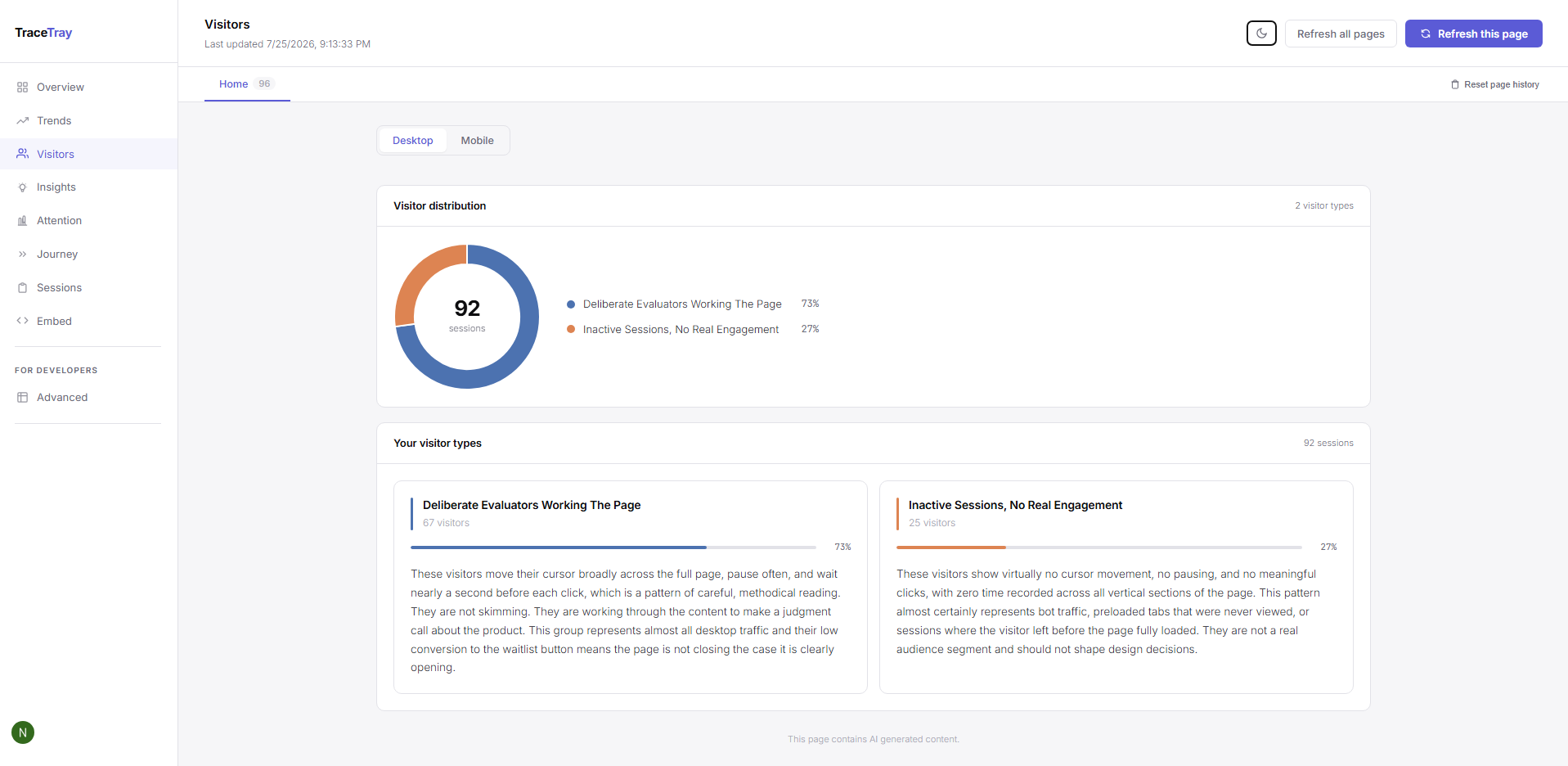 TraceTray visitor analysis view