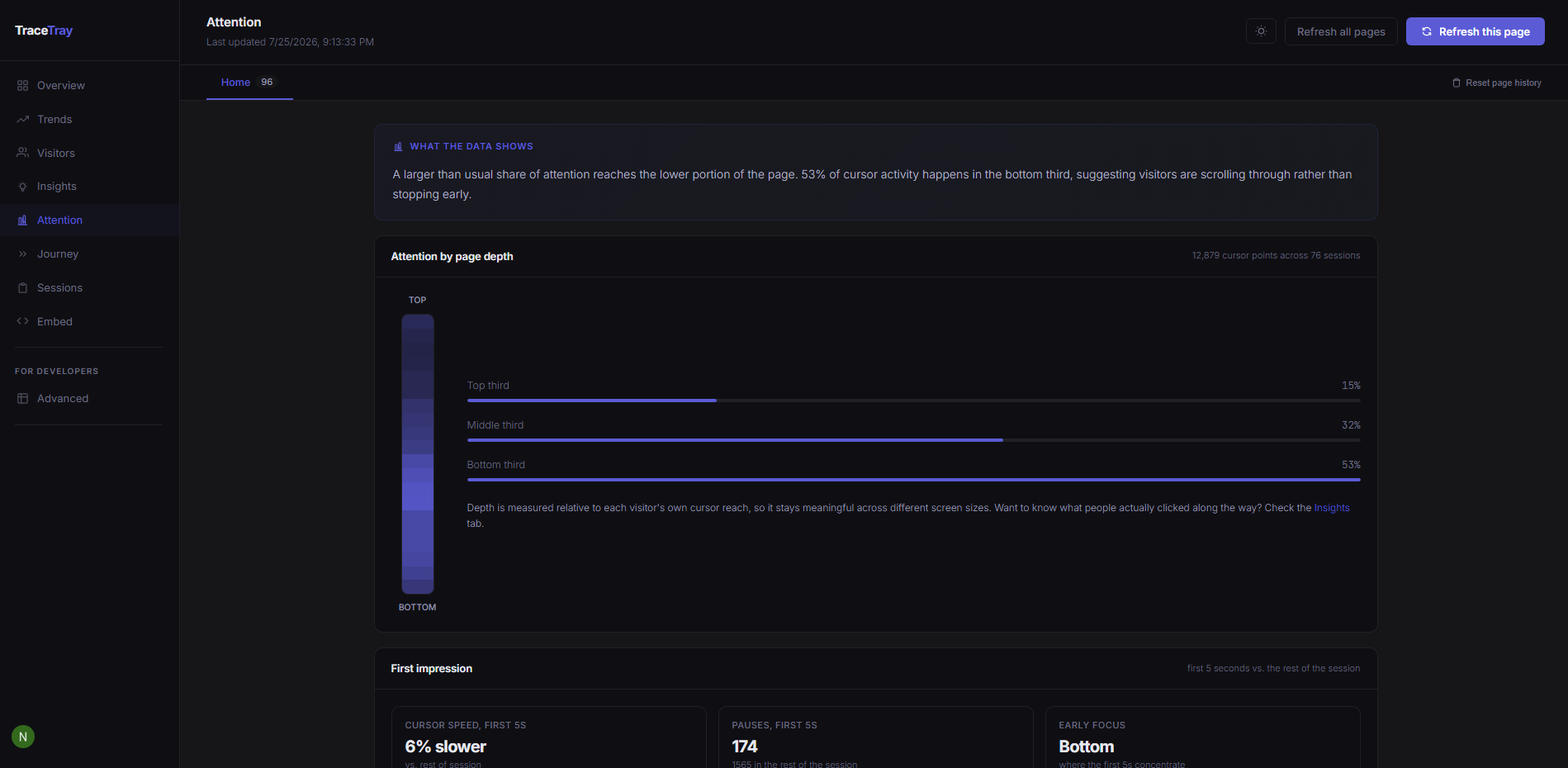 TraceTray attention analysis view