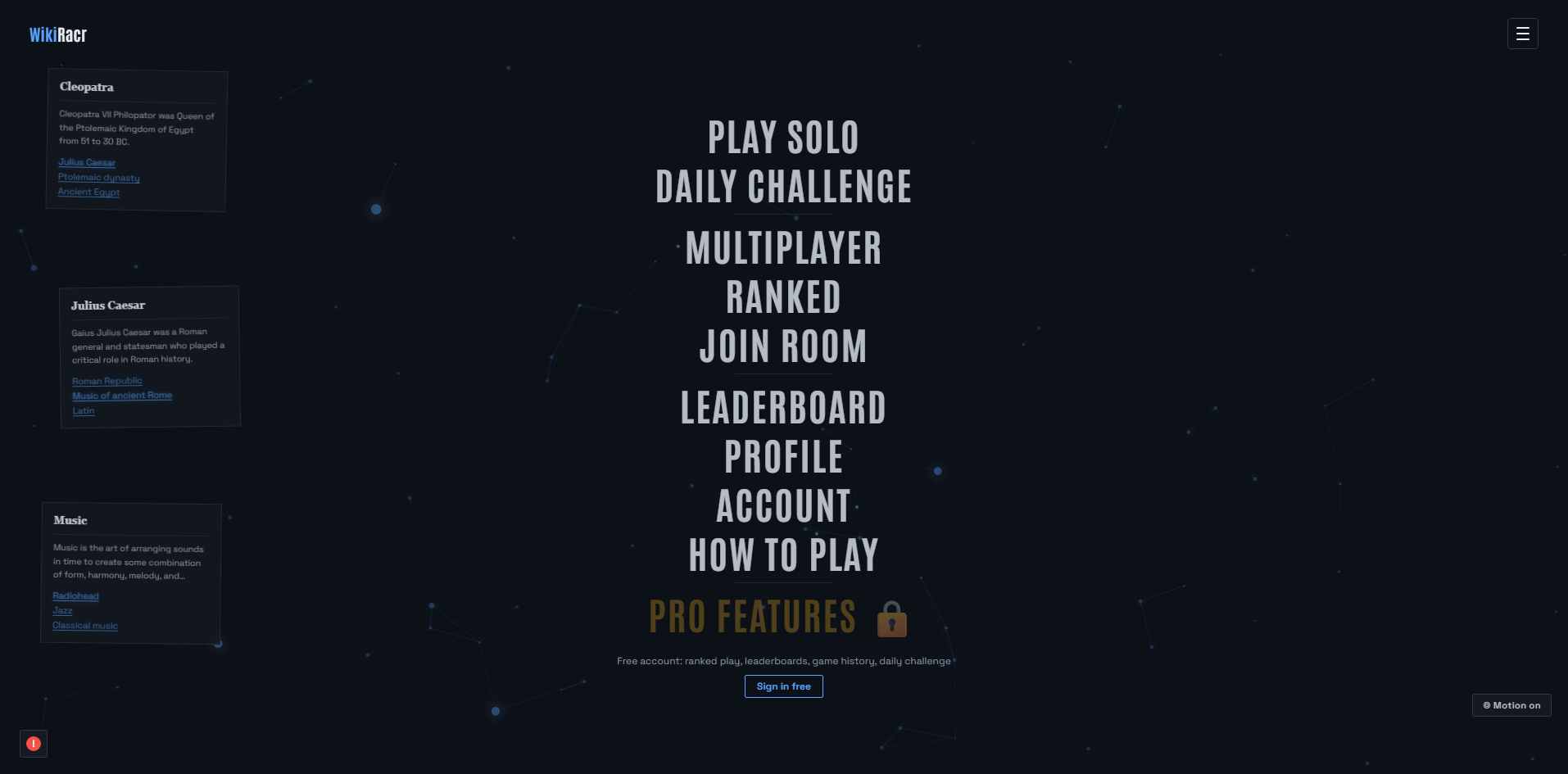 WikiRacr game mode selection