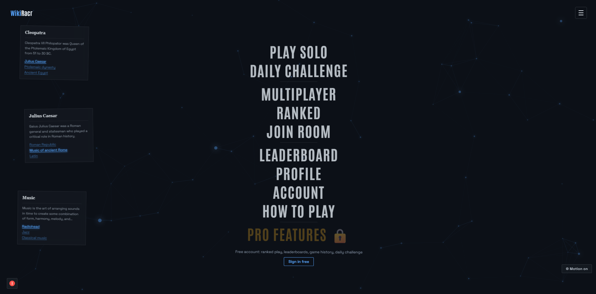 WikiRacr gameplay screen